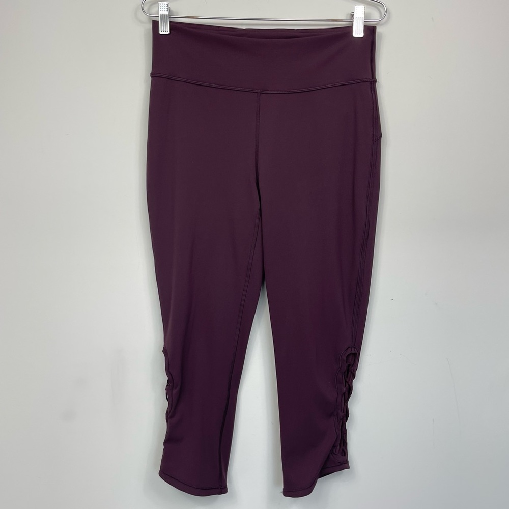 Lululemon Tied To It Crop 21" Black Cherry 10 High Rise Leggings Tights Yoga Gym - Picture 6 of 16
